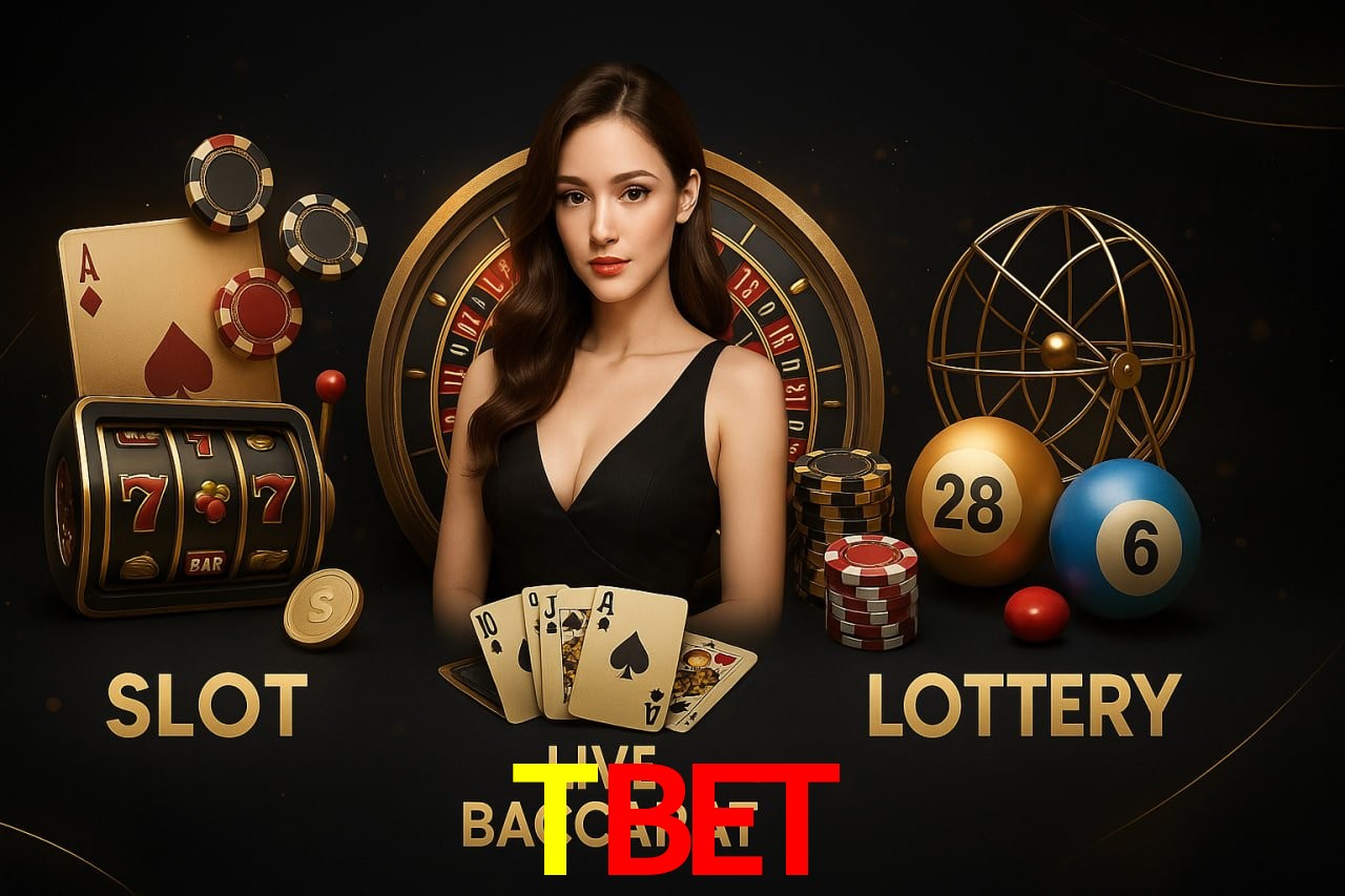 Escena dinámica inspirada en casino con iluminación TBET, cartas, fichas e íconos de juegos digitales en un espacio moderno de juegos.